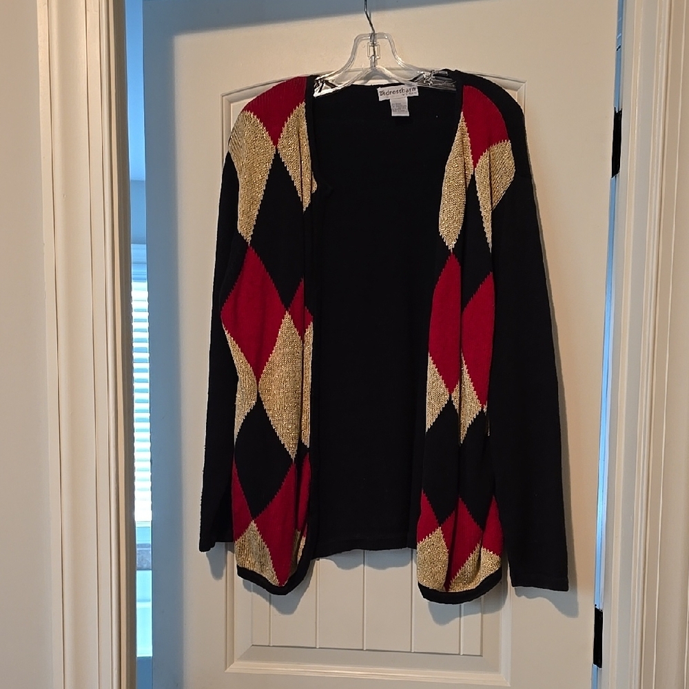 Women's Black, Red, and Gold Argyle Sweater